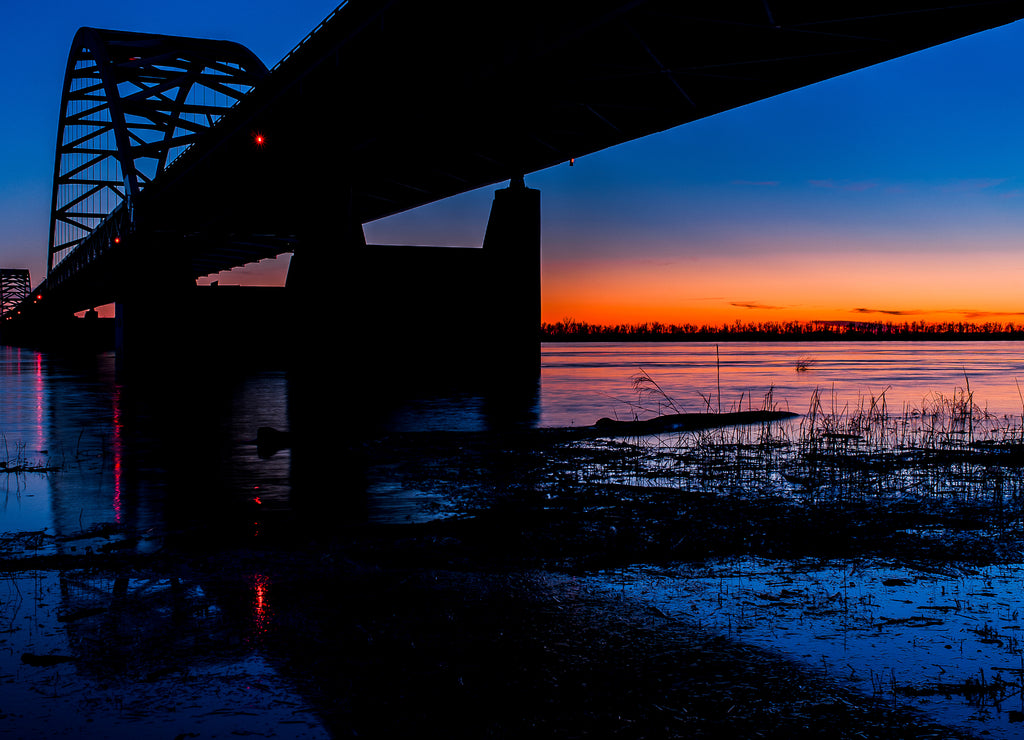 Sunset / Blue Hour at Paducah Steel Tied Arch Bridge - Ohio River, Kentucky & Illinois
