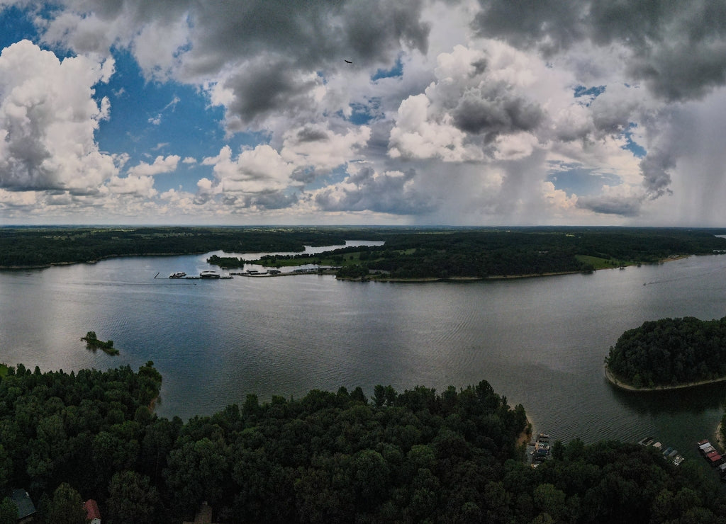 Reflection of dramatic clouds over Barren River lake in Western Kentucky, USA
