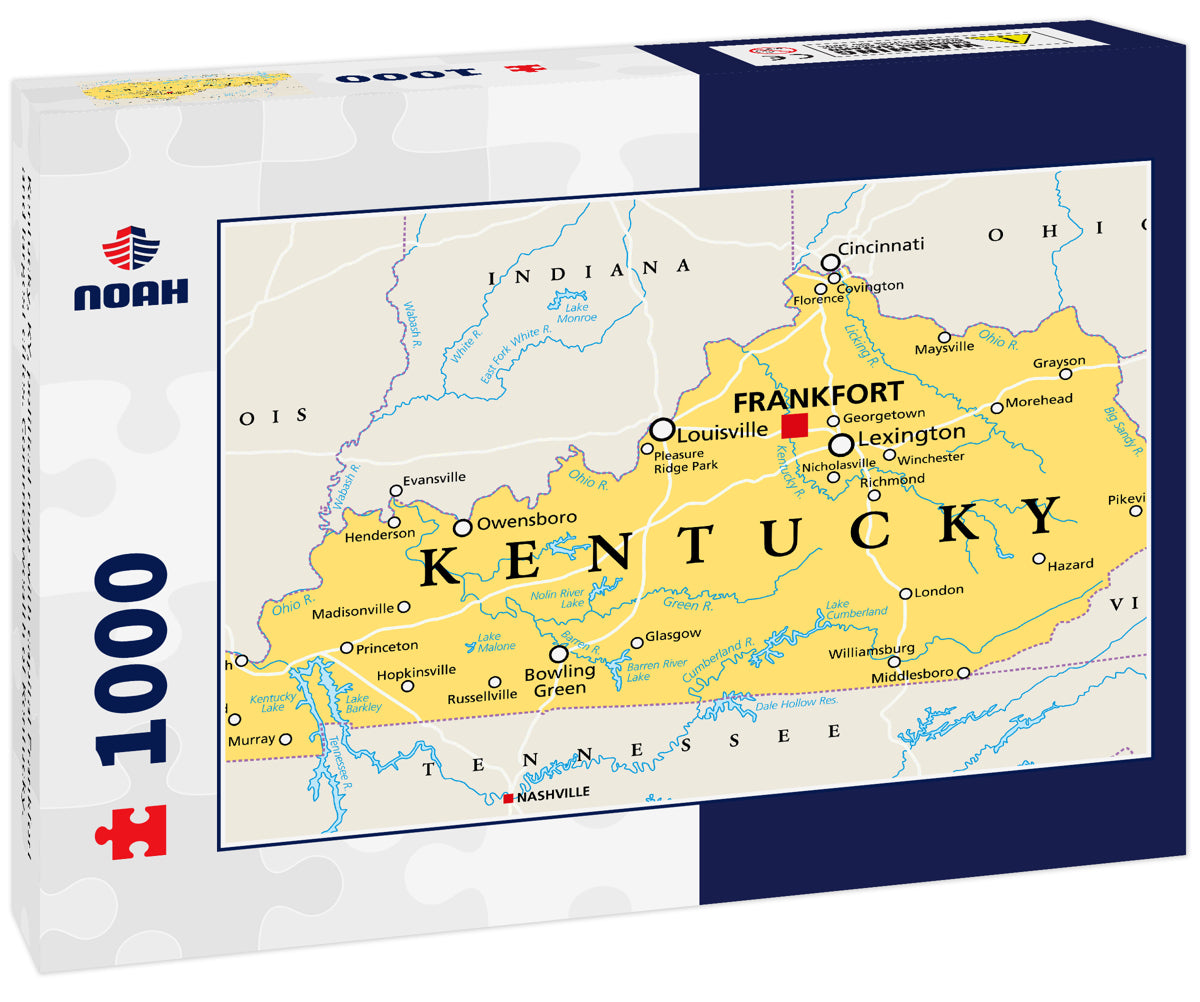 Kentucky, KY, political map with capital Frankfort and largest cities. Commonwealth of Kentucky.