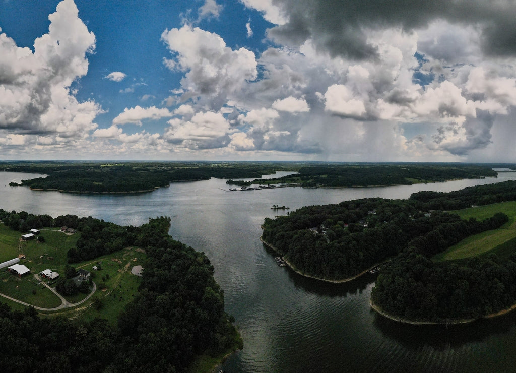 Reflection of dramatic clouds over Barren River lake in Western Kentucky, USA