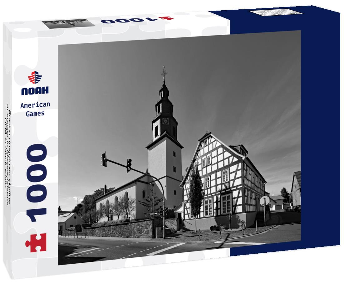 Noah Jigsaw Puzzle Boston downtown skyline at sunset in Massachusetts, USA in black white 1000 pieces