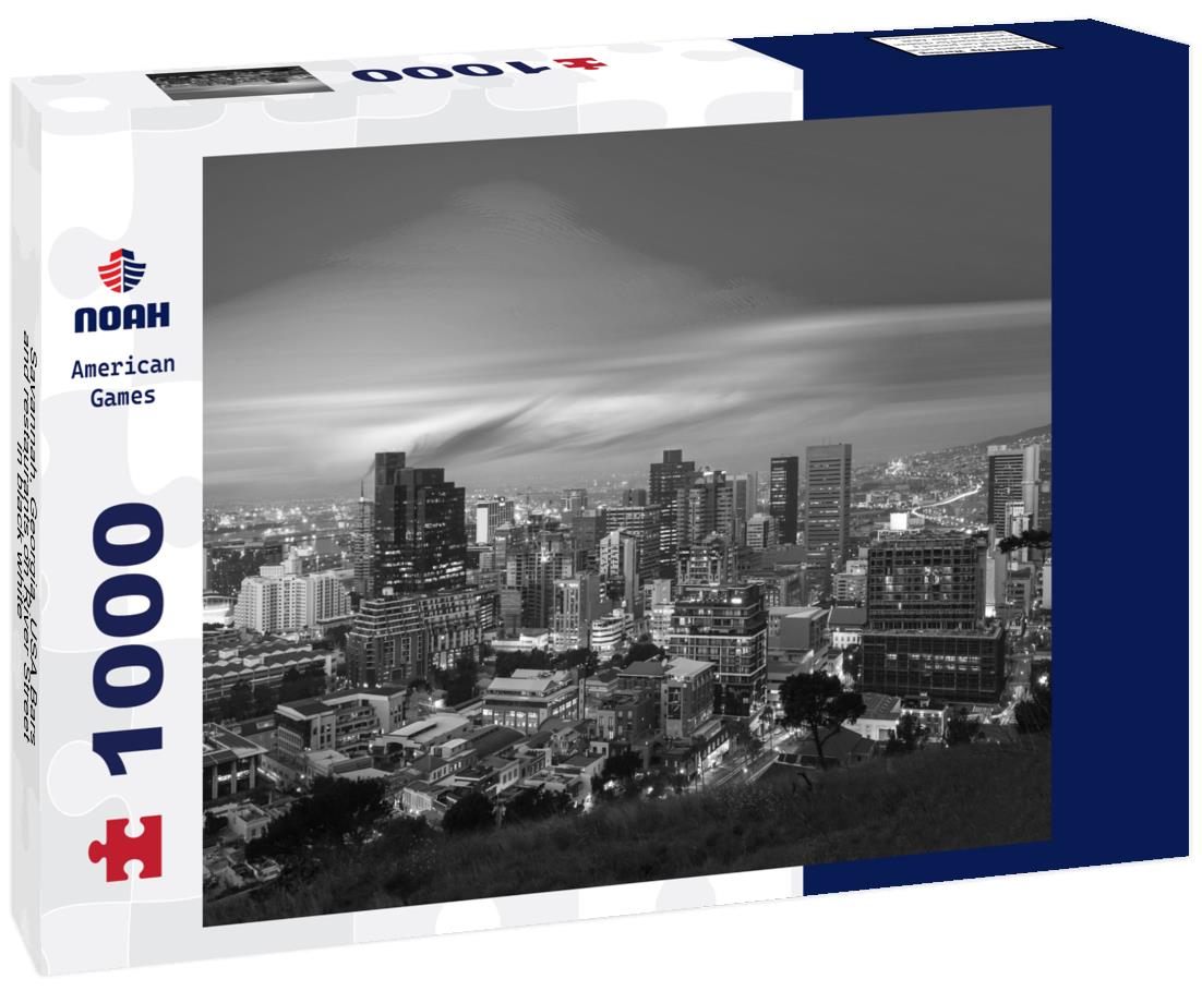 Noah Jigsaw Puzzle Savannah, Georgia, USA Bars and restaurants on River Street in black white 1000 pieces