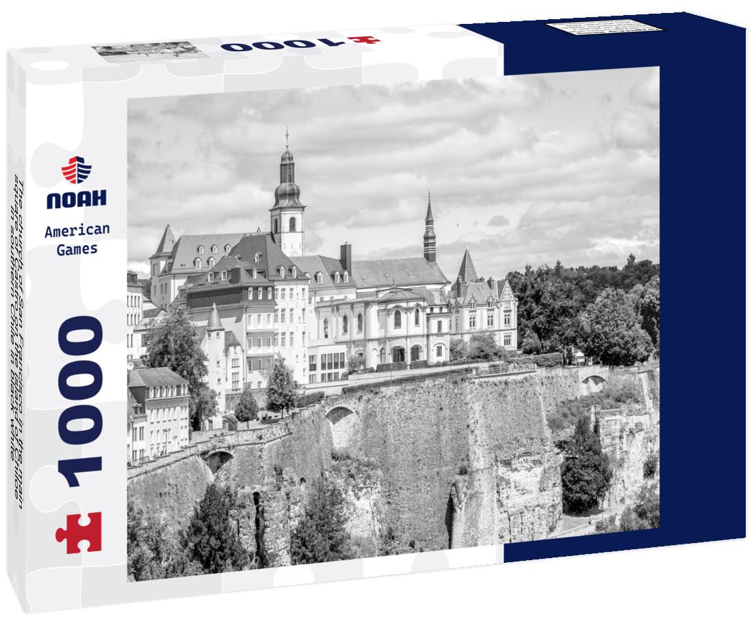 Noah Jigsaw Puzzle The church of San Francisco in the main square of Castro on the island of Chiloe in southern Chile in black white 1000 pieces