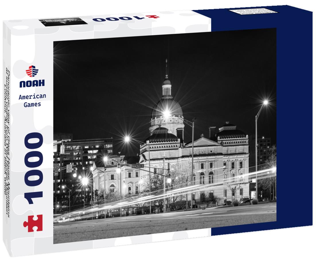 Noah Jigsaw Puzzle Panoramic view of Glass House Mountains at sunset visible from Wild Horse Mountain Lookout, Australia in black white 1000 pieces