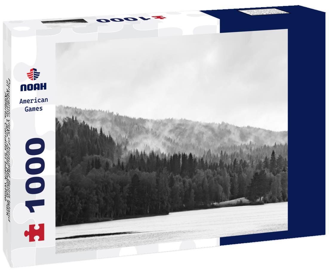 Noah Jigsaw Puzzle Panoramic view of beautiful Spirit Island in Maligne Lake, Jasper National Park, Alberta, Canada in black white 1000 pieces