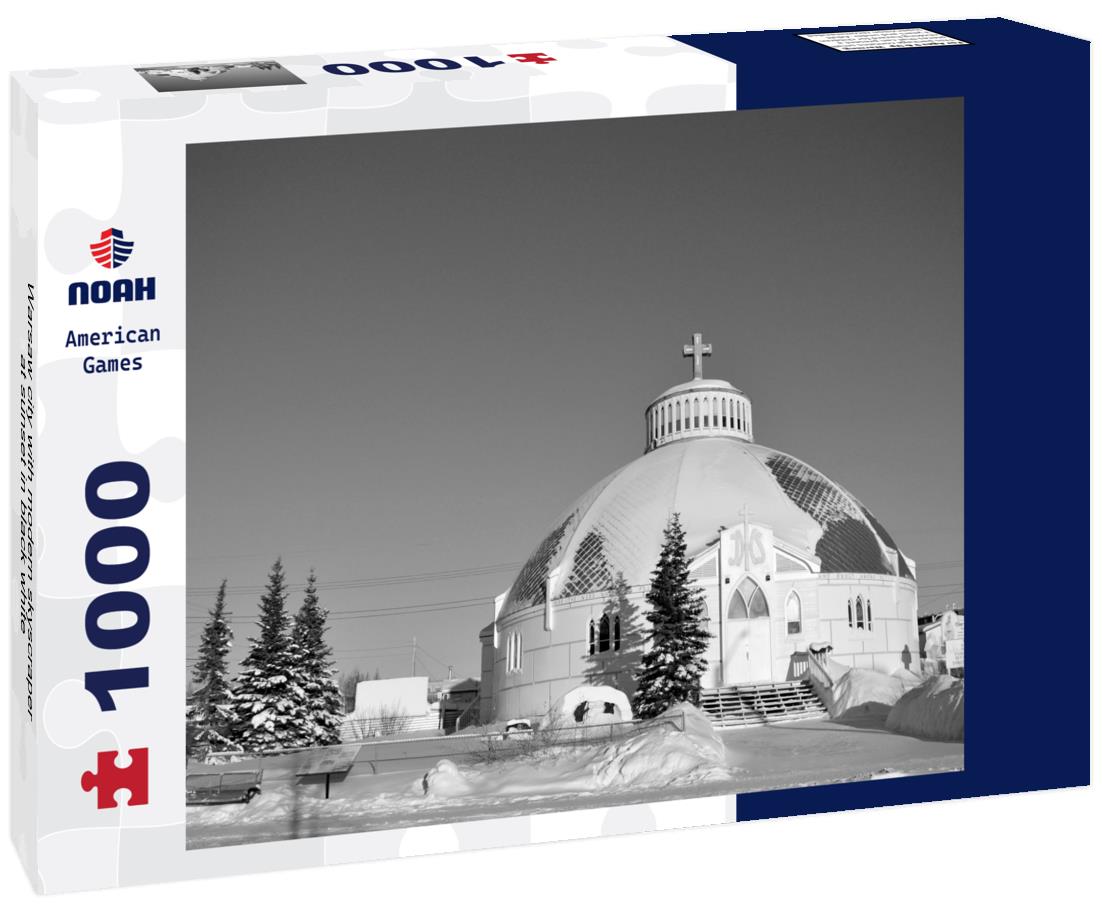 Noah Jigsaw Puzzle Warsaw city with modern skyscraper at sunset in black white 1000 pieces