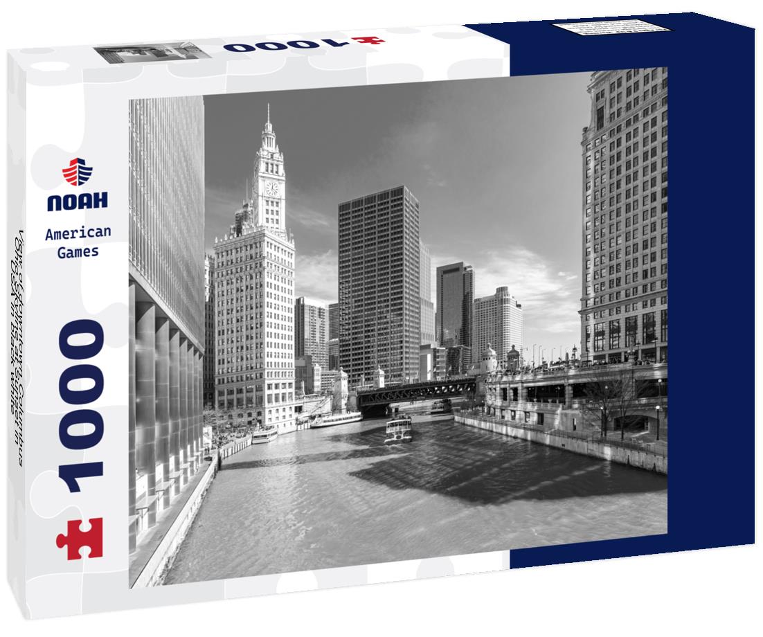 Noah Jigsaw Puzzle View of downtown Columbus Ohio Skyline at Sunset in USA in black white 1000 pieces