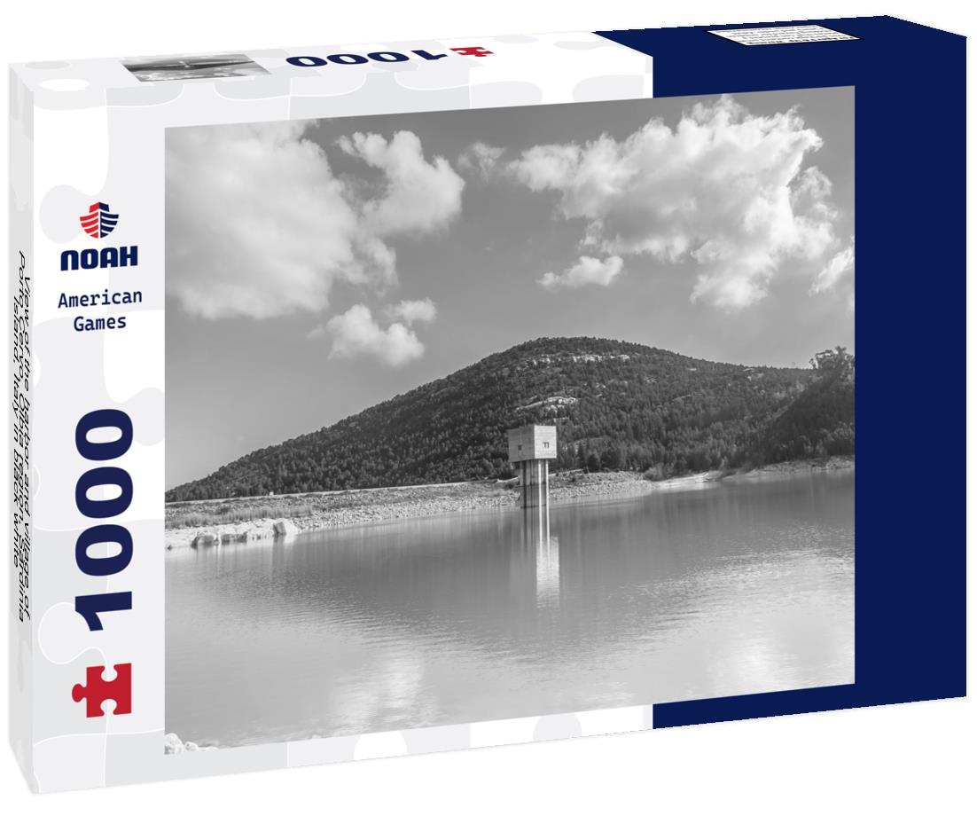 Noah Jigsaw Puzzle View of the harbor and village of Porto Cervo, Olbia region, Sardinia Island, Italy in black white 1000 pieces