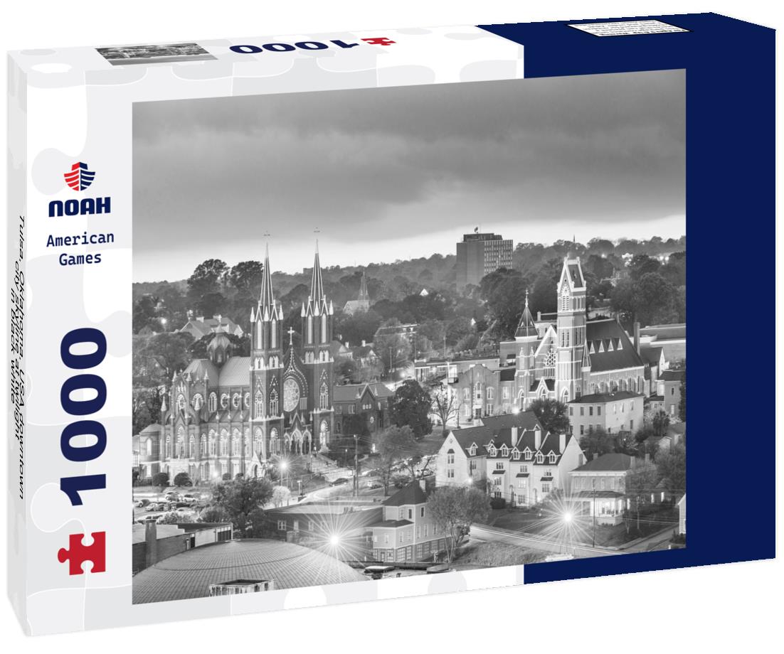 Noah Jigsaw Puzzle Tulsa, Oklahoma, USA downtown city skyline at twilight in black white 1000 pieces