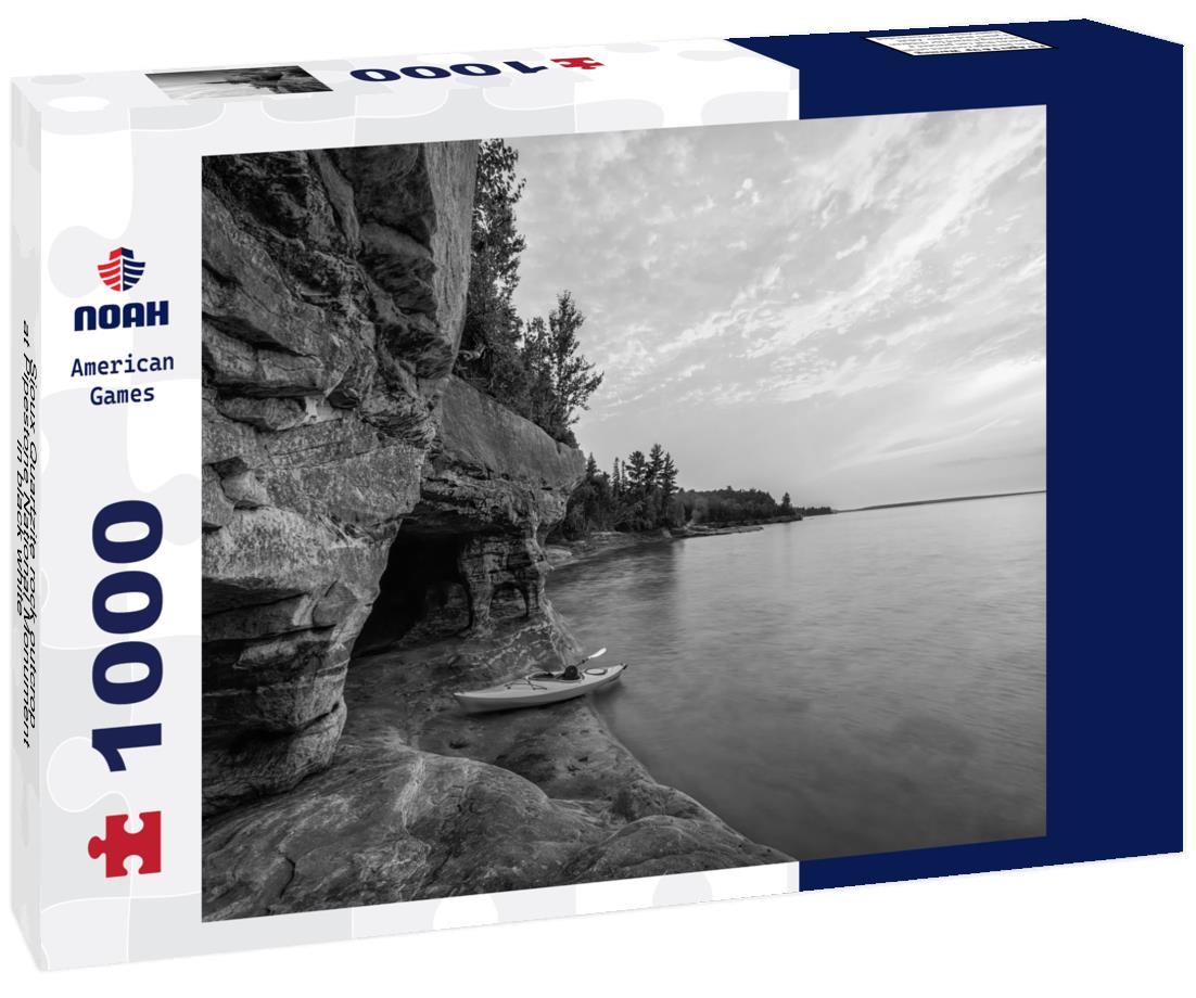 Noah Jigsaw Puzzle Sioux Quartzite rock outcrop at Pipestone National Monument in black white 1000 pieces