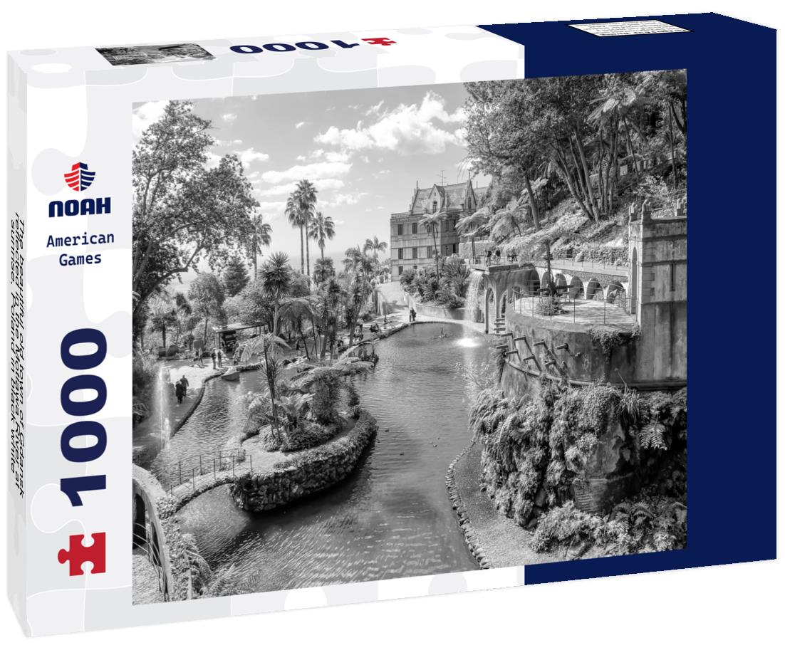 Noah Jigsaw Puzzle The beautiful old town of Gdansk reflected in the Motlawa River at sunrise, Poland in black white 1000 pieces