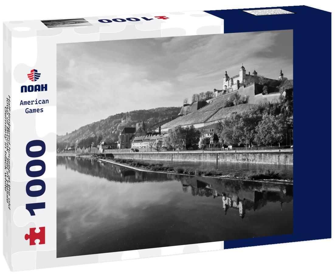 Noah Jigsaw Puzzle Half-timbered houses at the old town of Bruchköbel in Hesse, Germany in black white 1000 pieces