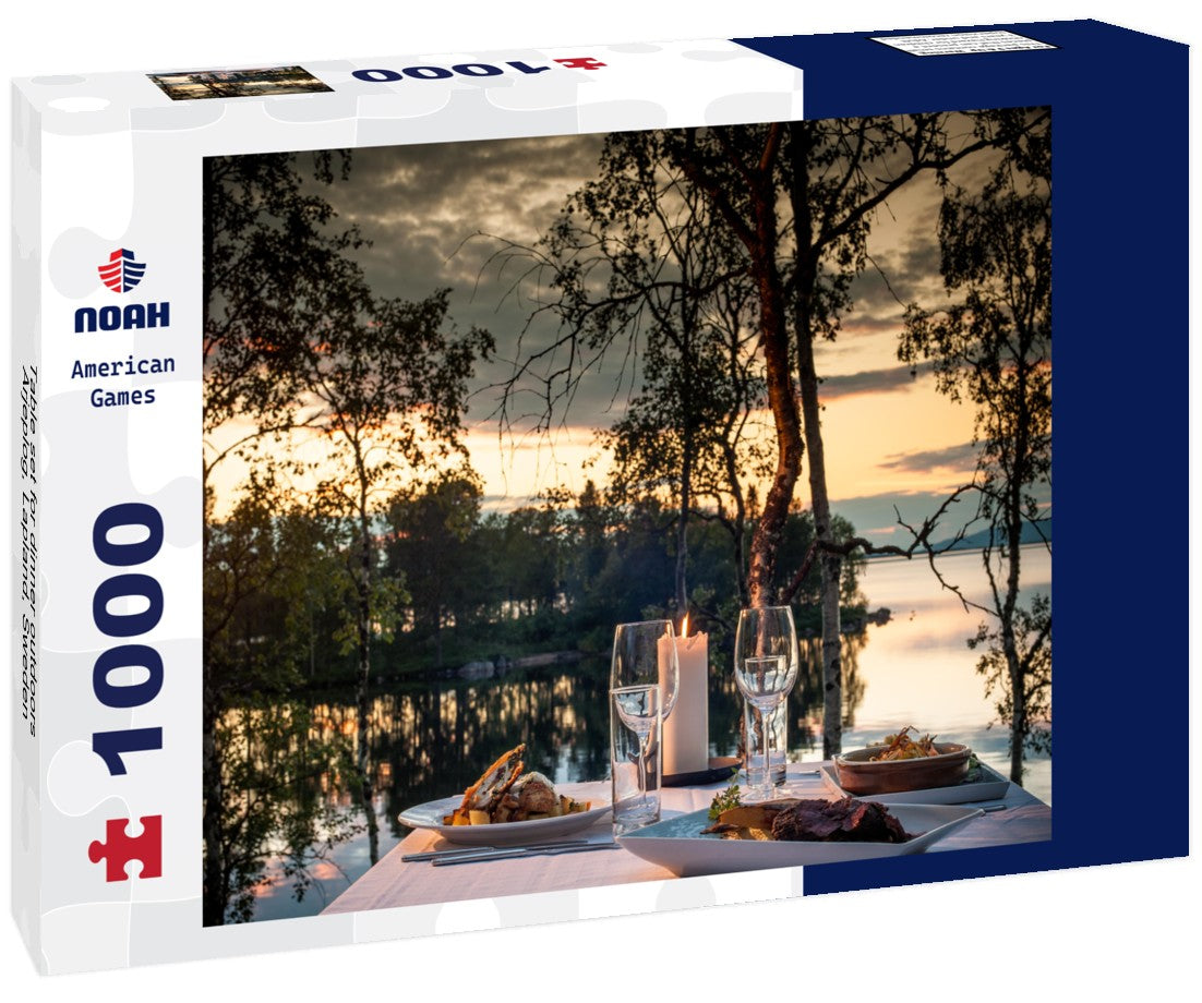 Table set for dinner outdoors in Arjeplog, Lapland, Sweden. 1000pc PuzzleBlack and White