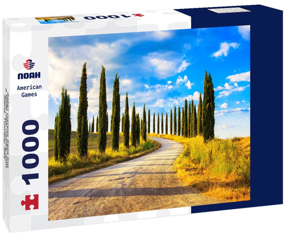 Noah Jigsaw Puzzle Italian cypress trees line a white rural country road. Siena, Tuscany, Italy 1000 pieces