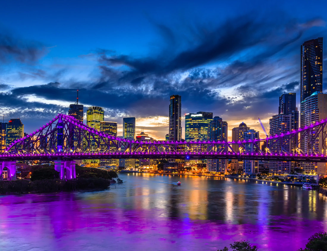 Noah Jigsaw Puzzle Vibrant night-time panorama of Brisbane city with purple lights on the Story Bridge, Australia. in black white 1000 pieces