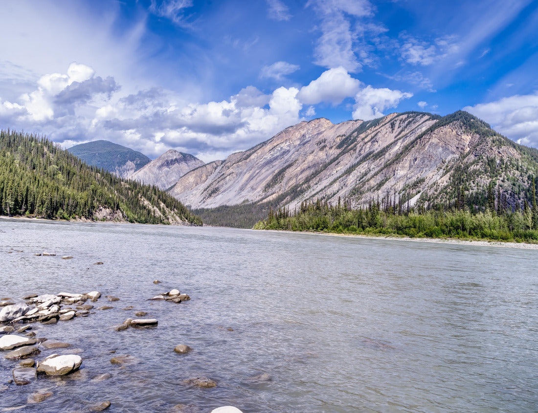 An upstream view is captured of the South Nahanni River in Nahanni National Park Reserve, Northwest Territories, Canada. 1000pc PuzzleBlack and White