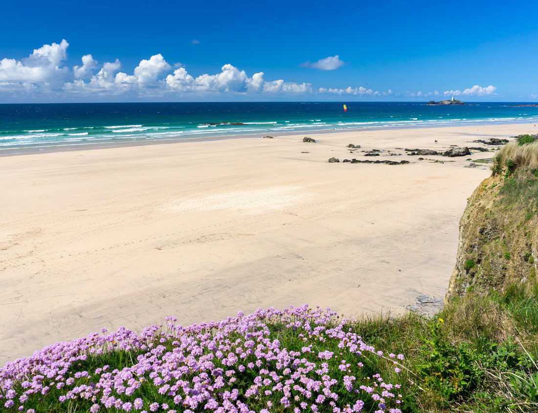 The beautiful golden sandy beach at Gwithian is seen with Godrevy in the distance, Cornwall, England, UK. 1000pc PuzzleBlack and White