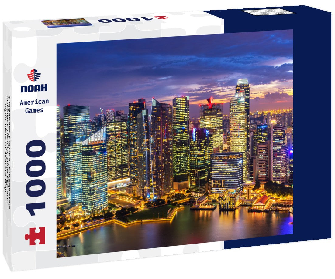 Singapore skyline with night view of Marina Bay and the business district. 1000pc PuzzleBlack and White