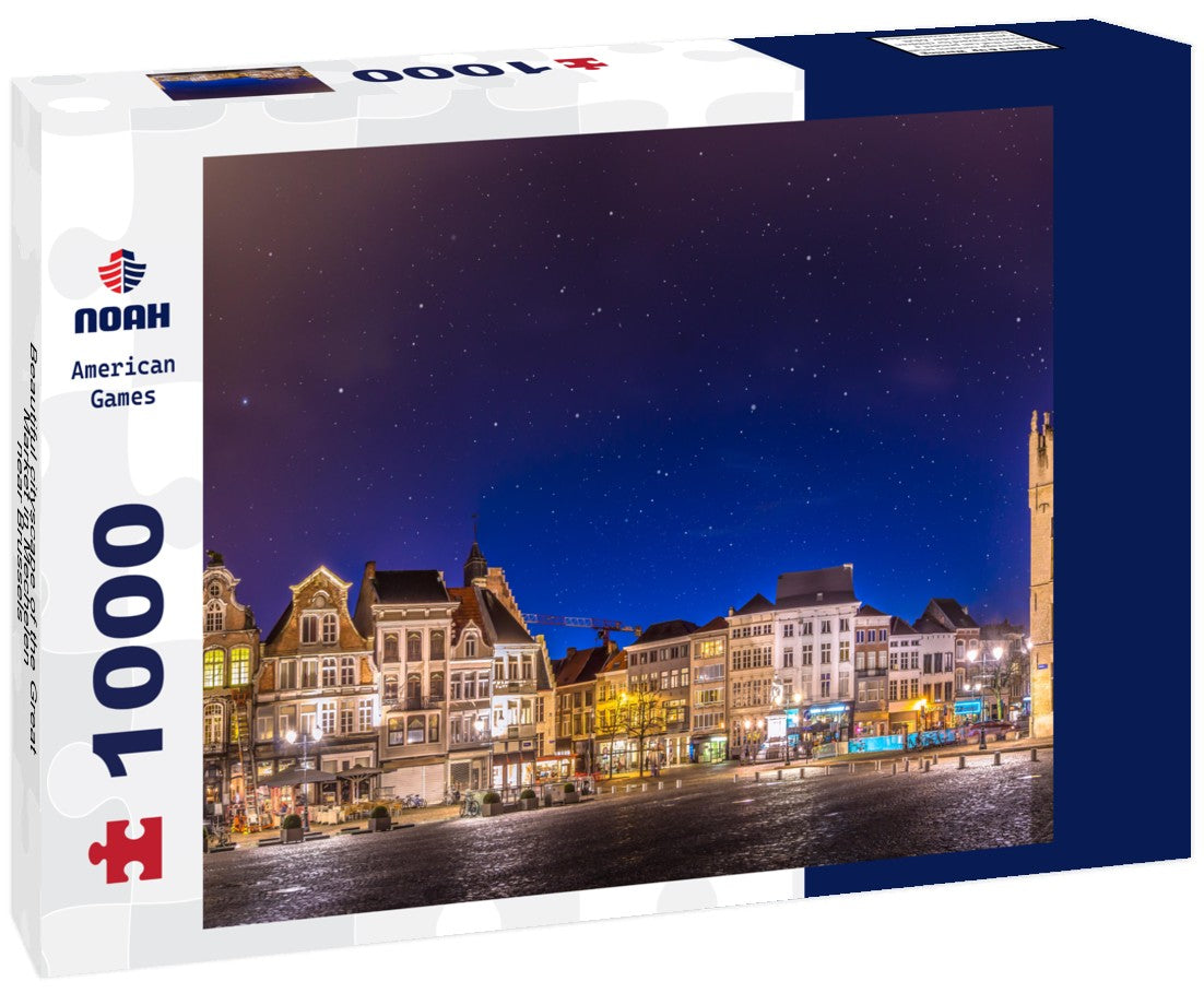 Noah Jigsaw Puzzle Beautiful cityscape of the Great Market in Mechelen - near Brussels - at night. Historic city center in Belgium 1000 pieces