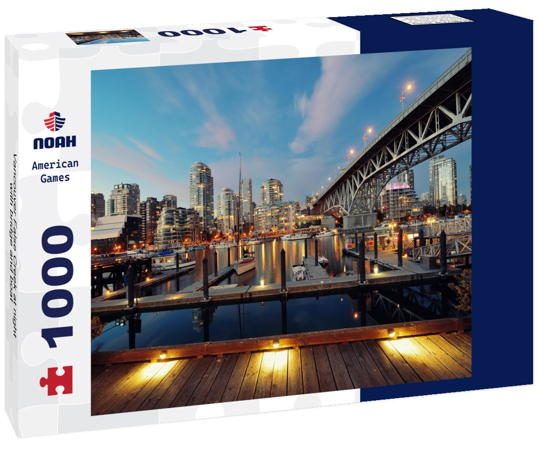 Noah Jigsaw Puzzle Vancouver False Creek at night with bridge and boat 1000 pieces