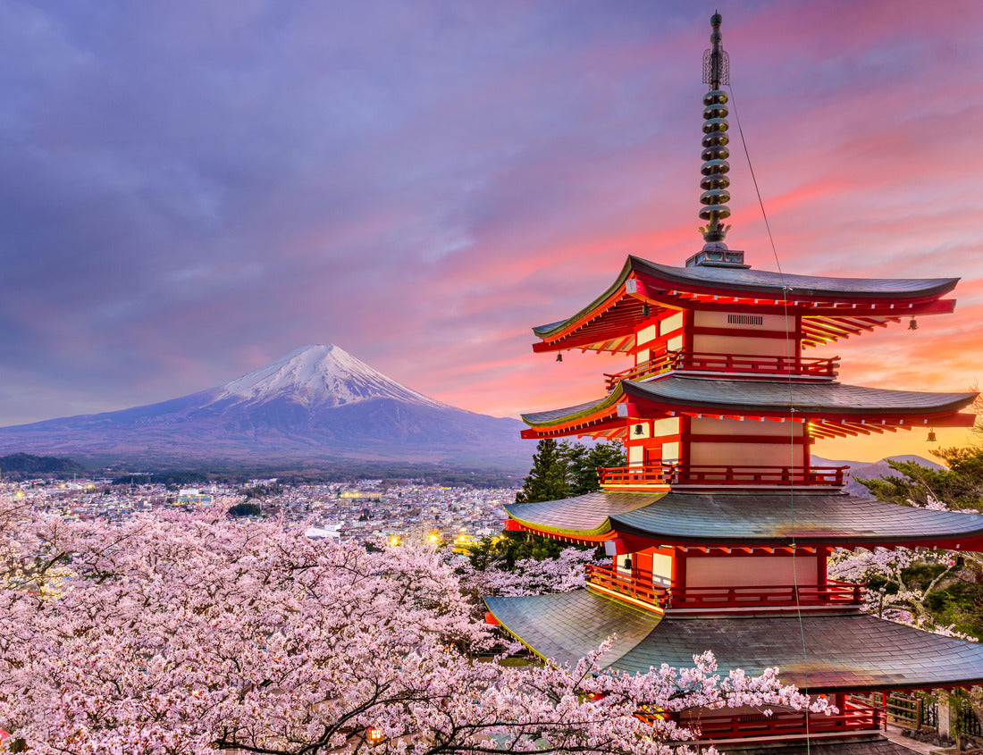 Noah Jigsaw Puzzle Fujiyoshida, Japan at Chureito Pagoda and Mt. Fuji in the spring with cherry blossoms 1000 pieces