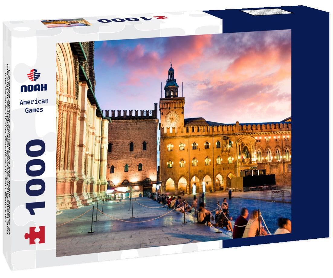 Noah Jigsaw Puzzle Colored spring sunlight on the main square of the city of Bologna with Palazzo d'Accursio and the facade of the Basilica di San Petronio 1000 pieces
