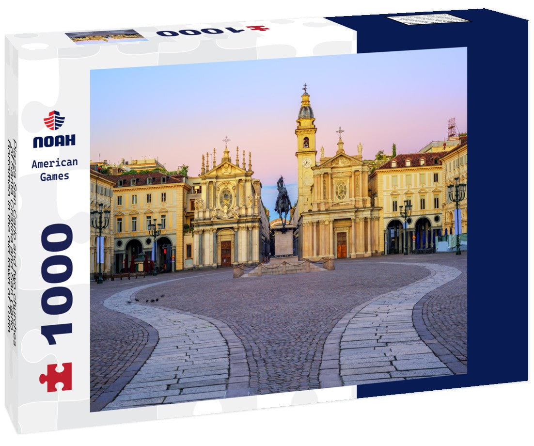 Noah Jigsaw Puzzle Piazza San Carlo and two churches of Santa Cristina and San Carlo Borromeo in the old town of Turin, Italy, at sunrise 1000 pieces