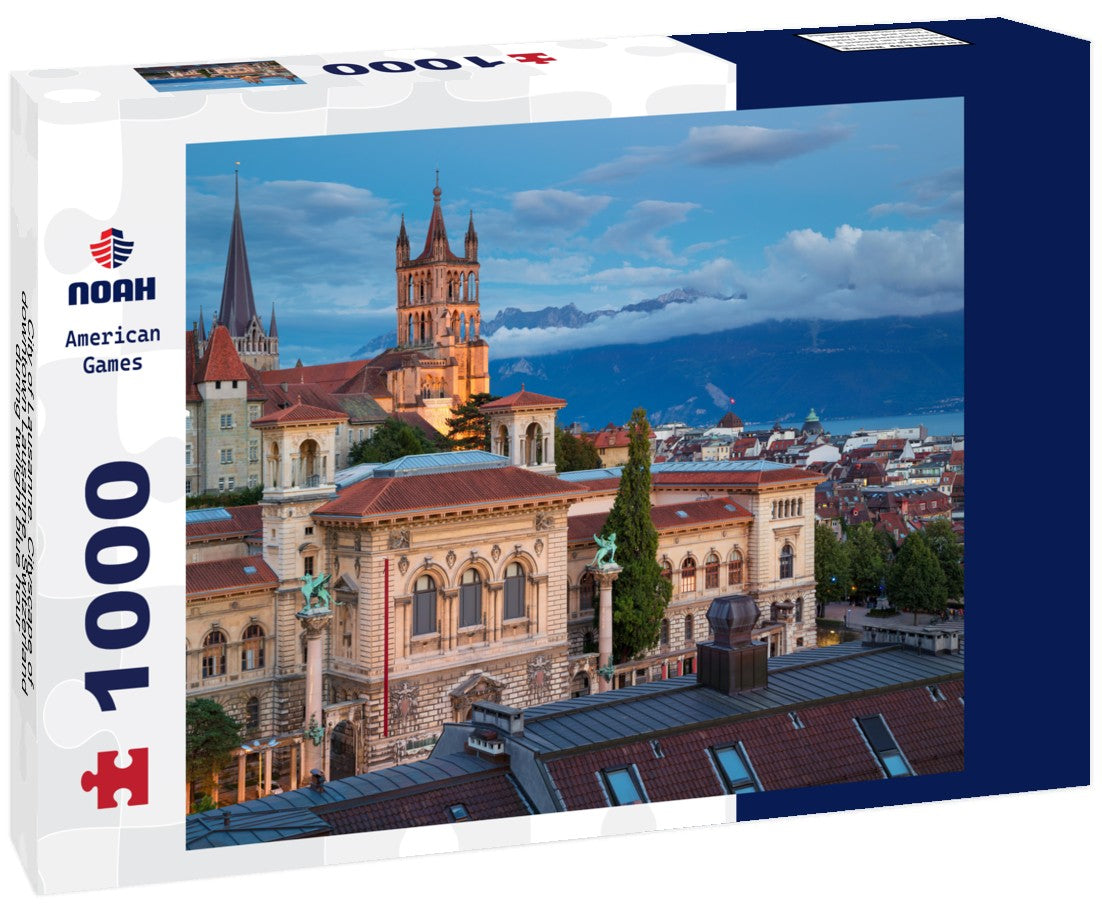 Noah Jigsaw Puzzle City of Lausanne. Cityscape of downtown Lausanne, Switzerland during twilight blue hour 1000 pieces