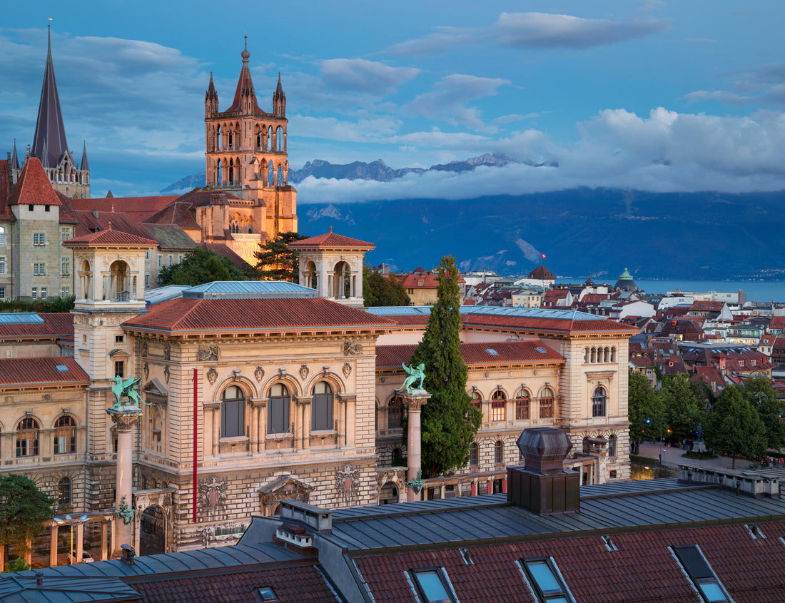 Noah Jigsaw Puzzle City of Lausanne. Cityscape of downtown Lausanne, Switzerland during twilight blue hour 1000 pieces