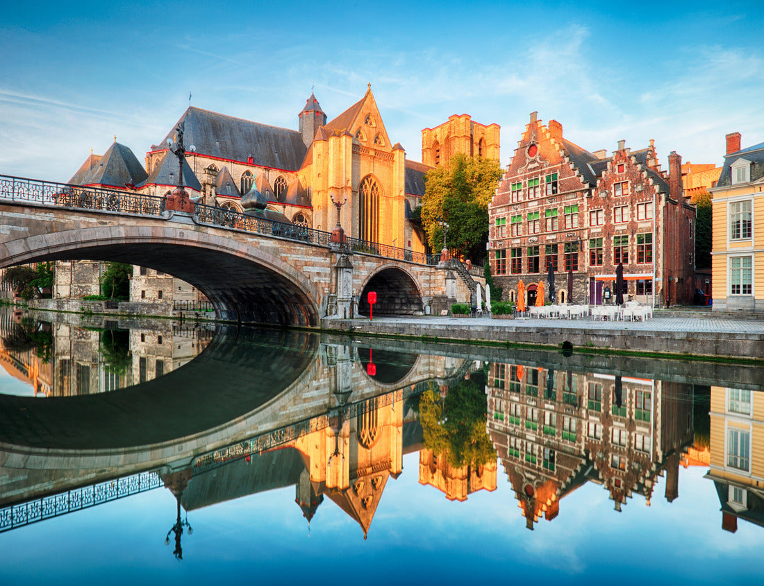 Noah Jigsaw Puzzle Medieval cathedral and bridge over a canal in Ghent - Ghent, Belgium, Sint - Michielskerk 1000 pieces