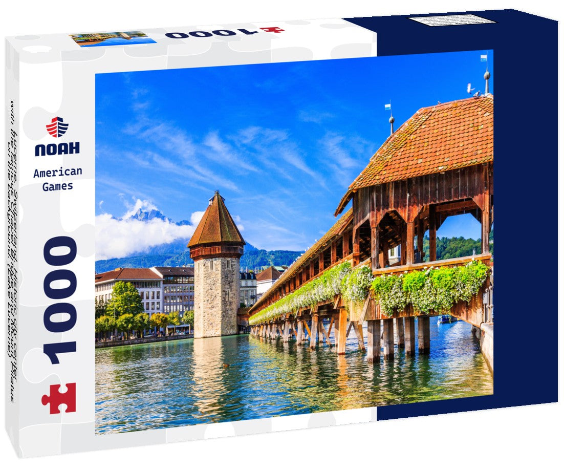 Noah Jigsaw Puzzle Lucerne, Switzerland. Historic city center with the famous Chapel Bridge and Mount Pilatus on the background. (Lake Lucerne) 1000 pieces