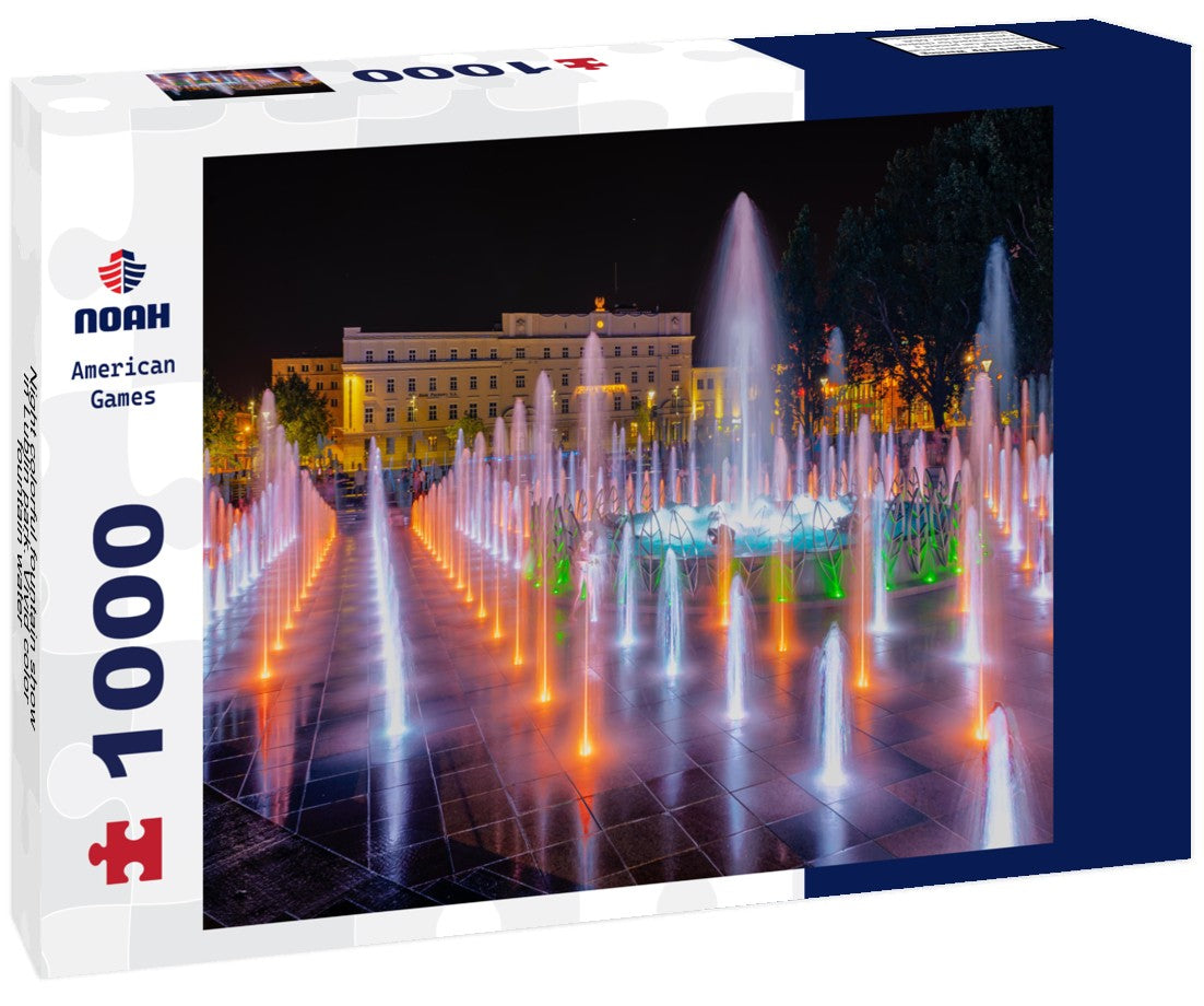 Noah Jigsaw Puzzle Night colorful fountain show in Lublin park. Vivid color fountain water 1000 pieces