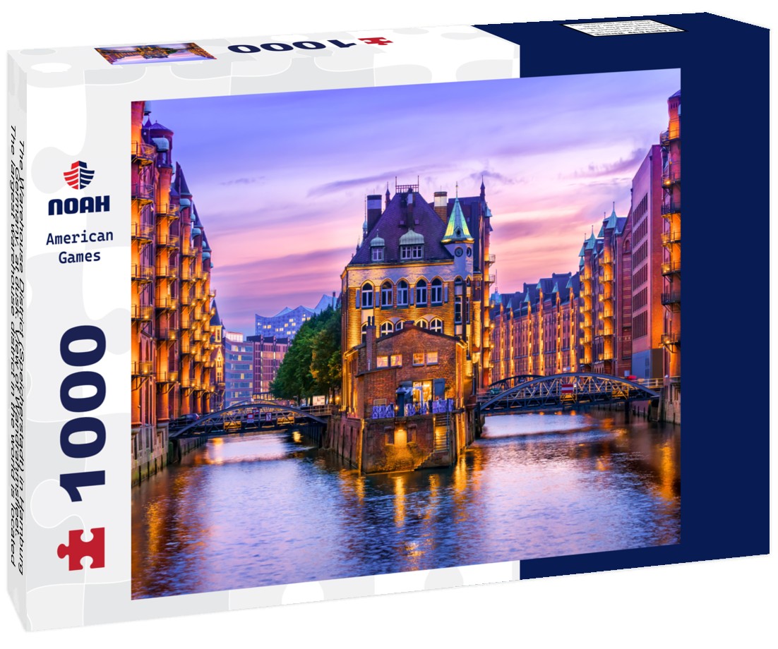 Noah Jigsaw Puzzle The Warehouse District (Speicherstadt) in Hamburg, Germany, at dusk. View of Wandrahmsfleet. The largest warehouse district in the world is located in the port of Hamburg within the HafenCity quarter 1000 pieces