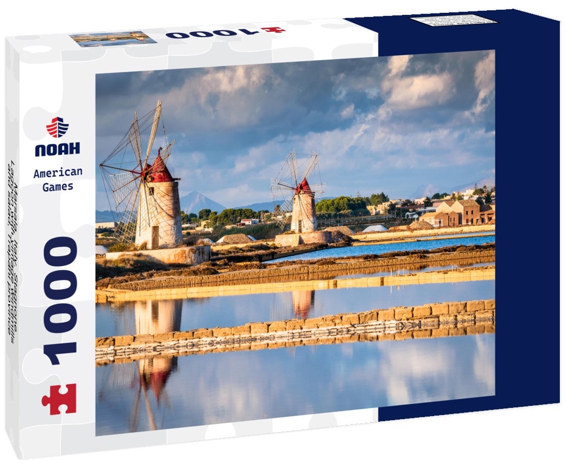 Noah Jigsaw Puzzle Marsala, Italy. Stagnone Lagoon with vintage windmills and salad, Trapani province, Sicily 1000 pieces