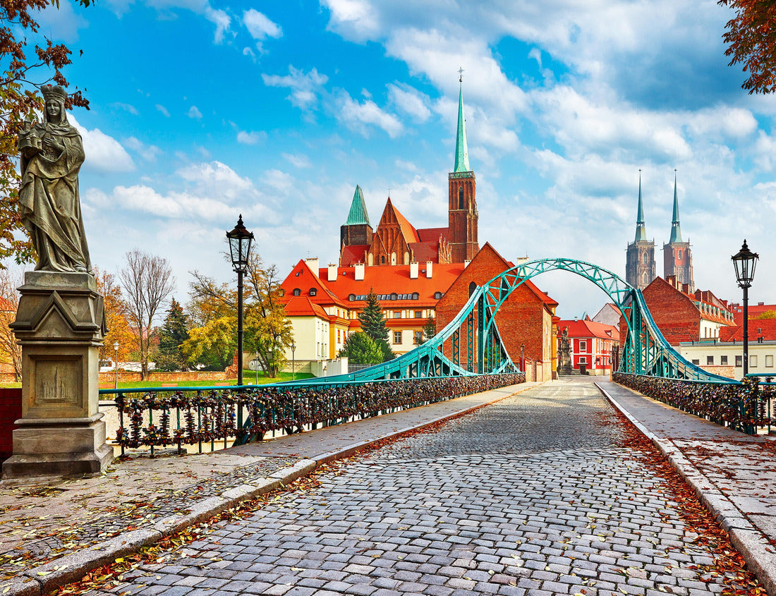 Noah Jigsaw Puzzle Cathedral Island in Wroclaw, Poland Green bridge overlooking St. John the Baptist Scenic panorama of a medieval town Blue sky and white cloud 1000 pieces
