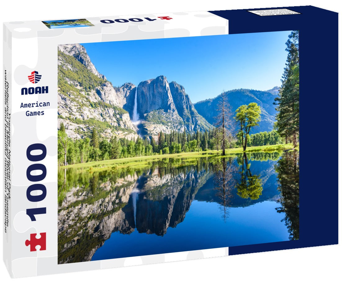 Noah Jigsaw Puzzle Yosemite National Park - Reflection in Merced River of Yosemite waterfalls and beautiful mountain landscape, hiking in the beautiful nature of California, USA 1000 pieces