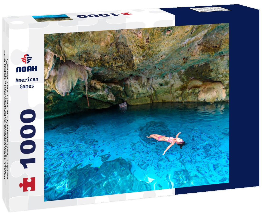 Noah Jigsaw Puzzle Cenote Dos Ojos in Quintana Roo, Mexico. People swimming and snorkeling in clear blue water. This cenote is located near Tulum on the Yucatan Peninsula, Mexico 1000 pieces