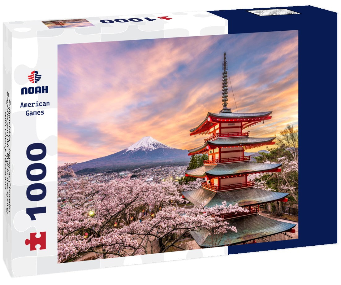 Noah Jigsaw Puzzle Fujiyoshida, Japan at Chureito Pagoda and Mt. Fuji in the spring with cherry blossoms 1000 pieces