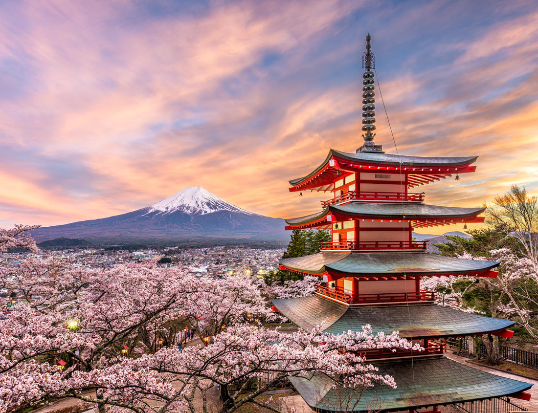 Noah Jigsaw Puzzle Fujiyoshida, Japan at Chureito Pagoda and Mt. Fuji in the spring with cherry blossoms 1000 pieces