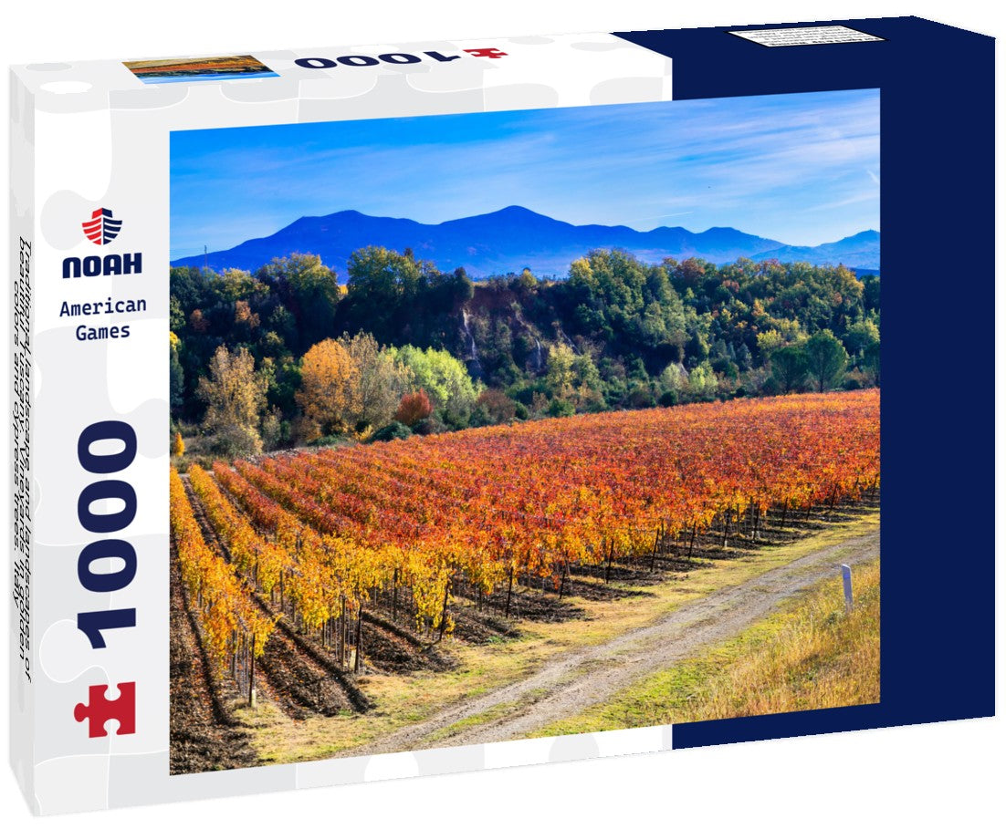 Noah Jigsaw Puzzle Traditional landscape and landscapes of beautiful Tuscany. Vineyards in golden colors and cypress trees. Italy 1000 pieces
