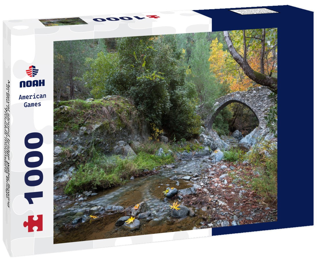 Noah Jigsaw Puzzle Medieval stoned bridge water flowing in the river in autumn. Elia Bridge Troodos mountains 1000 pieces
