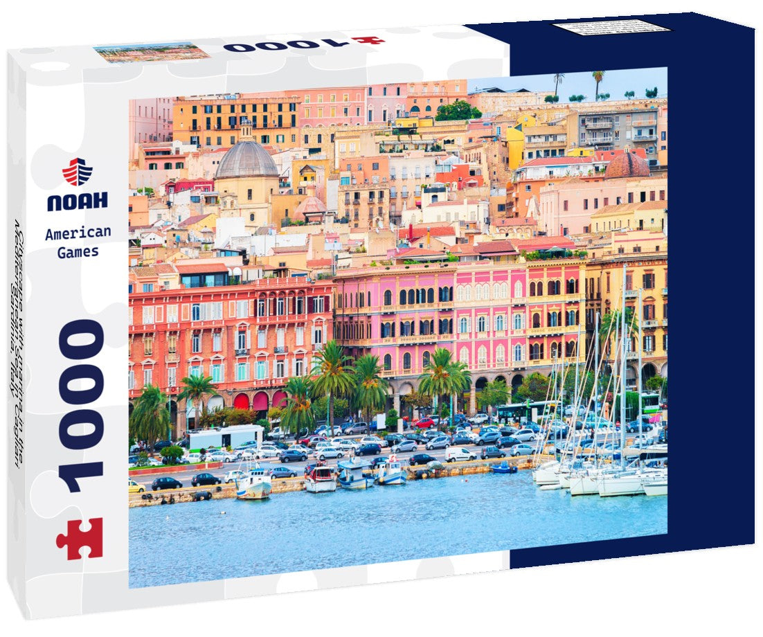 Noah Jigsaw Puzzle Cityscape with marina in the Mediterranean Sea in Cagliari, Sardinia, Italy 1000 pieces
