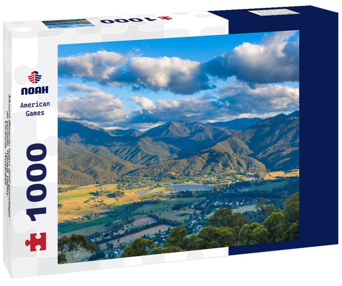 Noah Jigsaw Puzzle Mount Beauty town and pondage at sunset. Kiewa valley, Victoria, Australia 1000 pieces