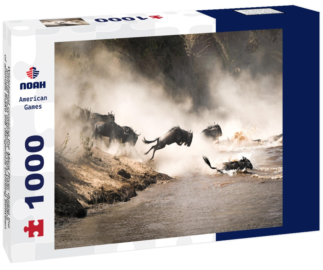 Noah Jigsaw Puzzle Wildebeest crossing the Mara River during the annual great migration. Every year, millions of animals make the dangerous crossing between Tanzania and the Masai Mara in Kenya 1000 pieces