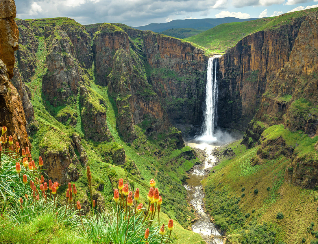 Noah Jigsaw Puzzle Maletsunyane Falls in Lesotho Africa. Most beautiful waterfall in the world. Green scenic landscape of amazing water fall dropping into a river inside canyons 1000 pieces