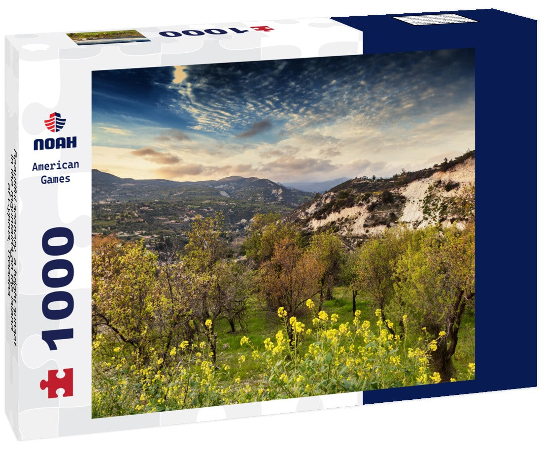 Noah Jigsaw Puzzle Beautiful scenery, a bright sunset in the mountains on the island of Cyprus, Troodos 1000 pieces
