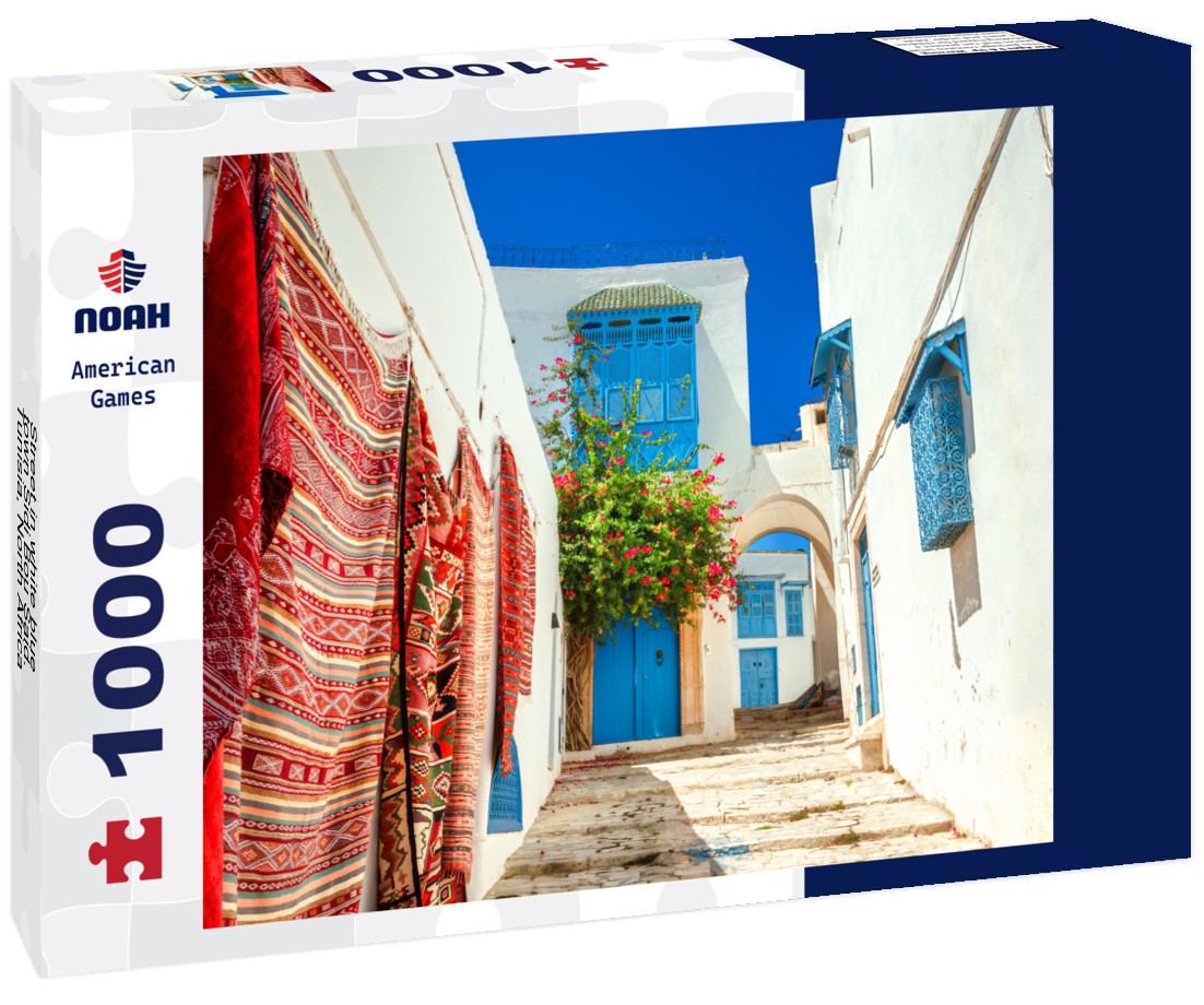 Noah Jigsaw Puzzle Street in white blue town Sidi Bou Said. Tunisia, North Africa 1000 pieces