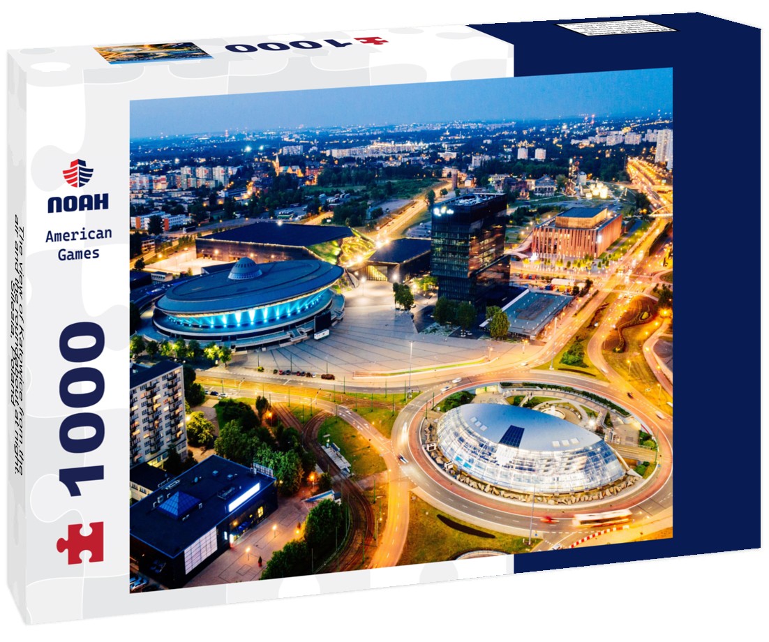 Noah Jigsaw Puzzle The view of Katowice from the air and the roundabout at night. Silesia, Poland 1000 pieces