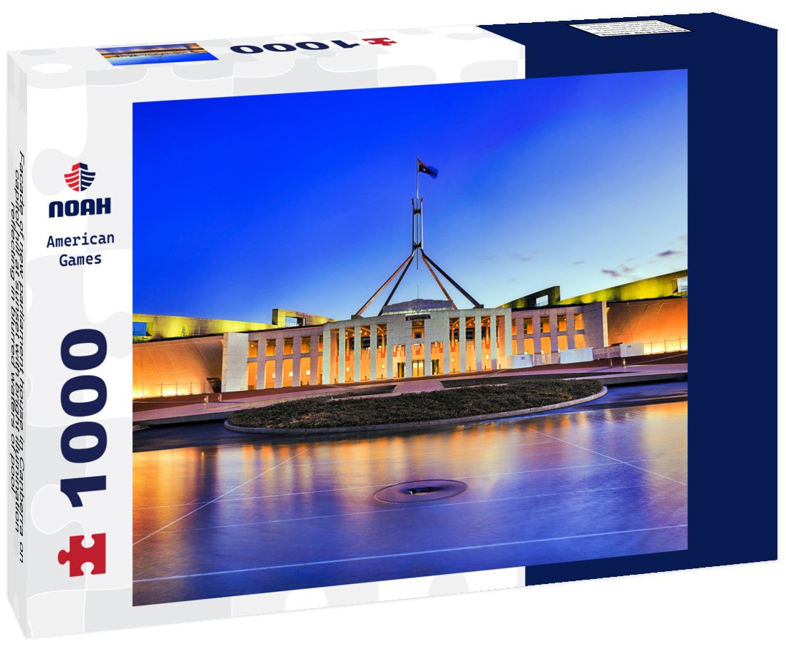 Noah Jigsaw Puzzle Facade of new parliament house in Canberra on capitol hill at sunset with bright illumination reflecting in blurred waters of pool 1000 pieces
