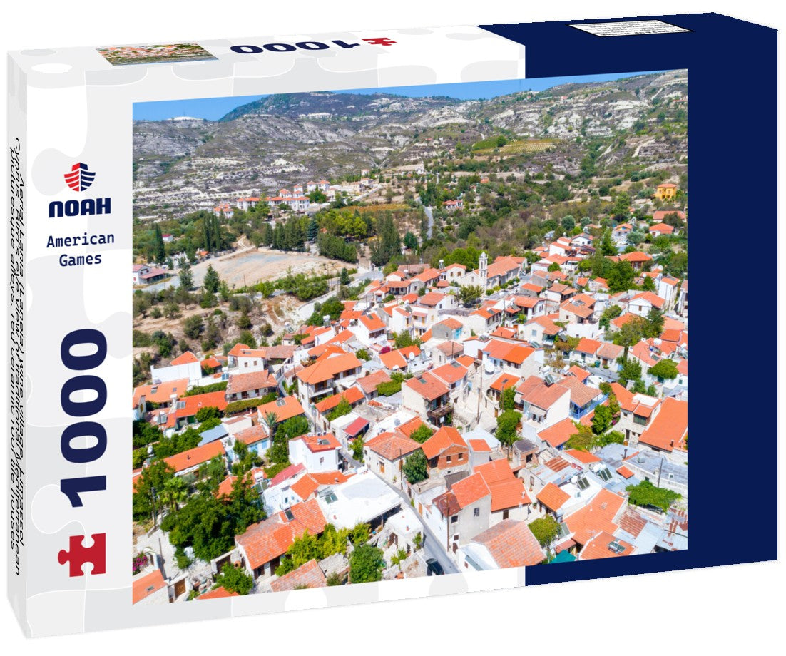 Noah Jigsaw Puzzle Aerial Lania (Laneia) wine village, Limassol, Cyprus. Bird's eye view of traditional Mediterranean, picturesque alleys, red ceramic roof tile houses, vineyards, church and entrance 1000 pieces